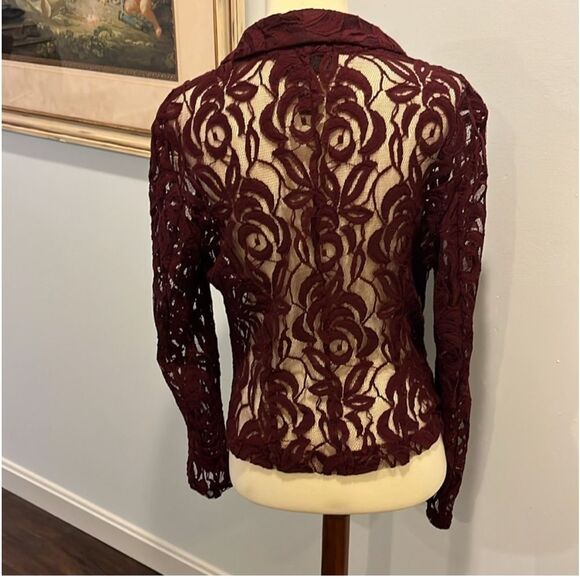 INC INTERNATIONAL CONCEPTS | burgundy lace jacket M - Picture 3 of 6